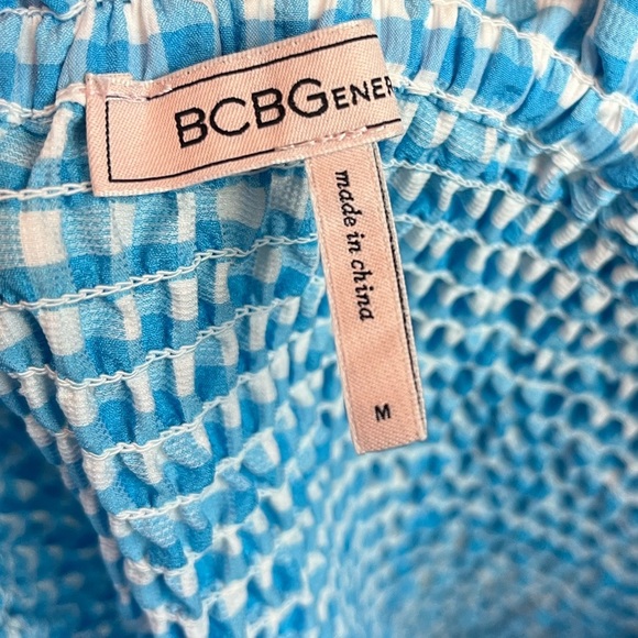 BCBGeneration Smocked Top & Pull on Mini Skirt in Blue Gingham Size M - Picture 10 of 10